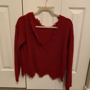 Red off the shoulder sweater